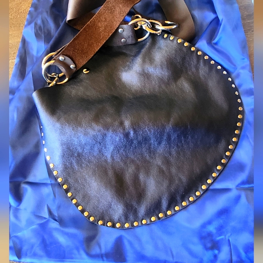 NEW Rebellion Bag by Stephanie Wheat. Navy Leather, Studs, & 2 brown straps.